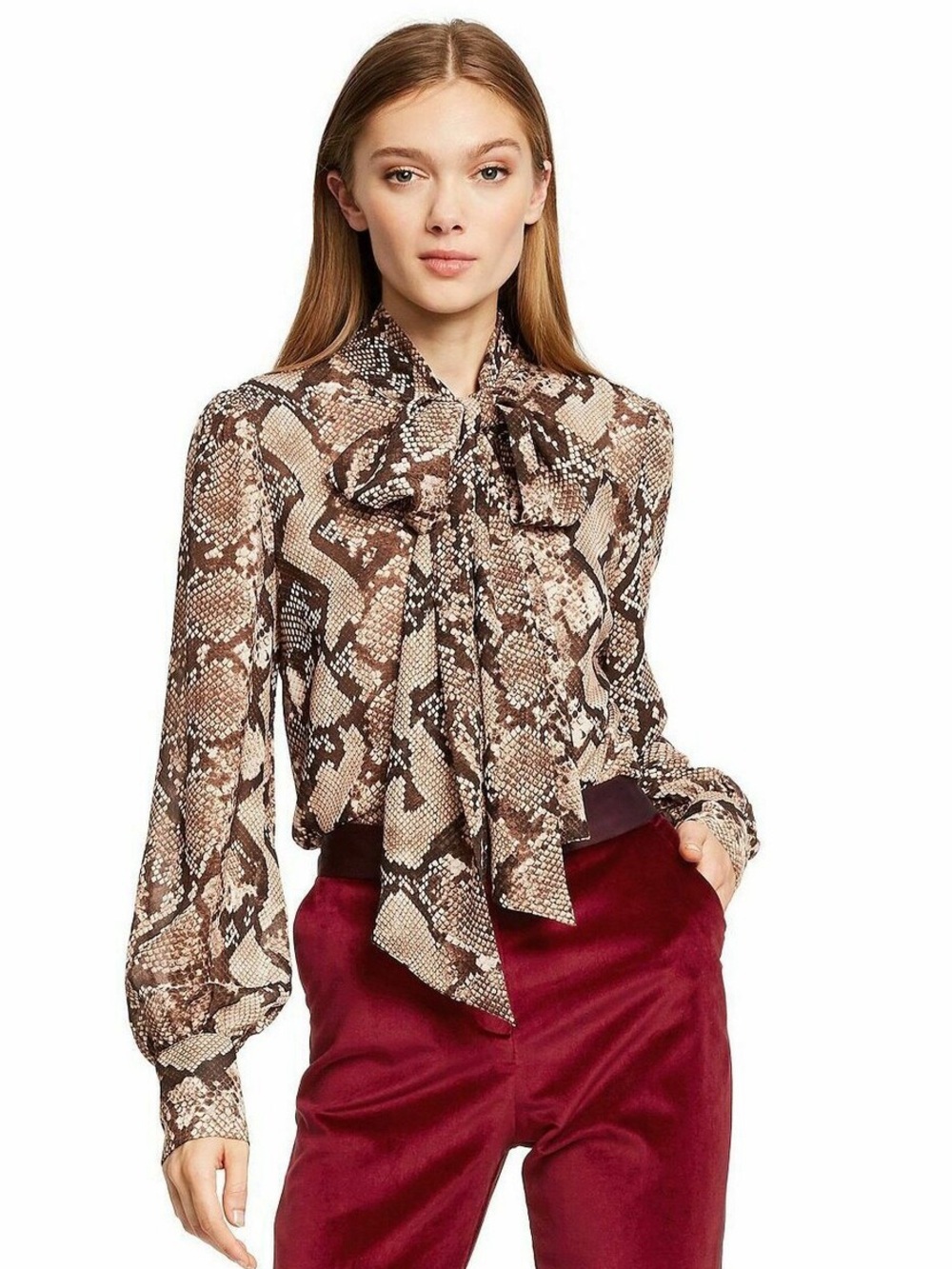 Altuzarra for Target Python Print Georgette Bow Blouse Brown Size L